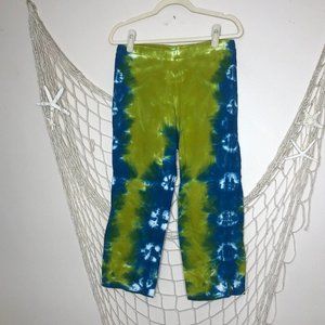 DHARMA TRADING CO. Handcrafted Cotton Tie Dye Cropped Pants Green & Blue M